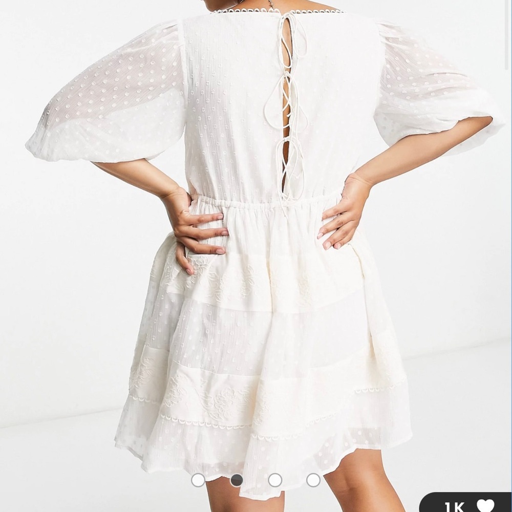 ASOS Curve Embroidered Square Neck Mini Smock Dress - Picture 2 of 10